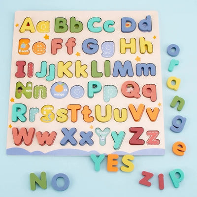 Tableau de l'alphabet majuscules et minuscules – Puzzle en bois pour l'apprentissage précoce de la lecture et la reconnaissance des lettres