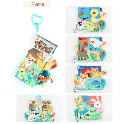 Livres en tissu doux pour bébé à 4 queues d'animaux - Livres sensoriels en tissu pour l'apprentissage précoce