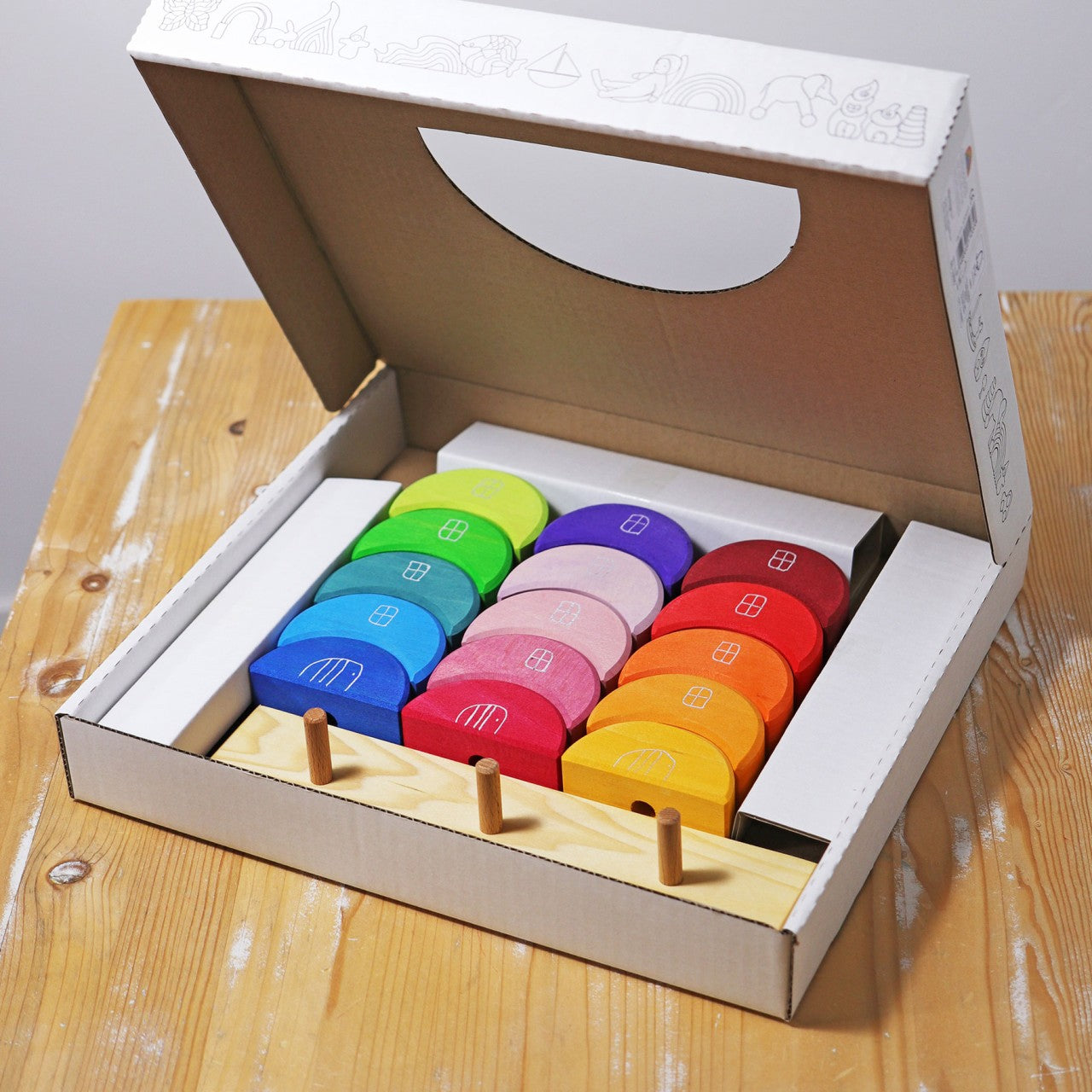 Fidtoy Blocs de construction en bois Lune à empiler, jouet d'équilibre arc-en-ciel pour enfants