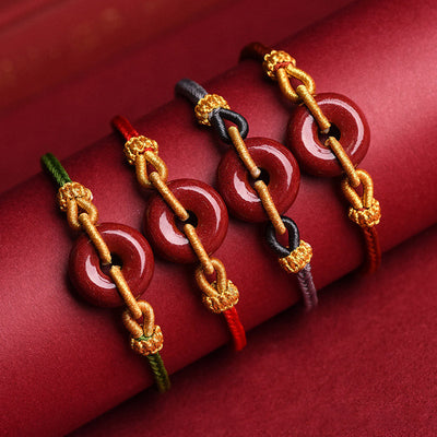 Buddha Stones Handmade Cinnabar Peace Buckle Blessing Braided Rope Bracelet Bracelet BS 1