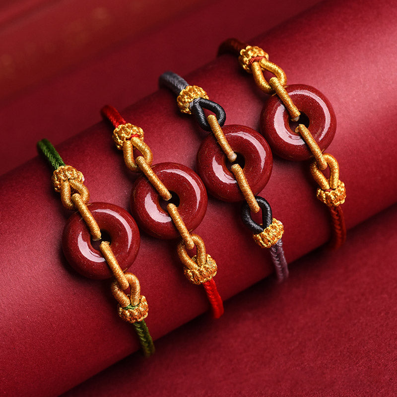 Buddha Stones Handmade Cinnabar Peace Buckle Blessing Braided Rope Bracelet Bracelet BS 1