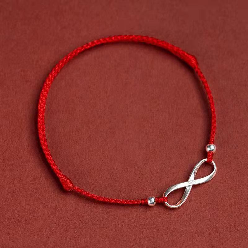 Buddhastoneshop 925 Sterling Silver Endless Knot Protection Luck Red String Bracelet Anklet