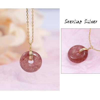 Buddha Stones 925 Sterling Silver Strawberry Quartz Healing Positive Necklace Necklaces & Pendants BS 7