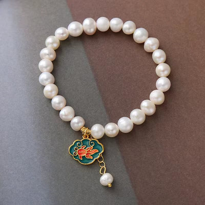 Buddha Stones Natural Pearl Lotus Koi Fish Goldfish Optimism Charm Bracelet Bracelet BS 3