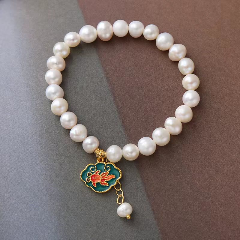 Buddha Stones Natural Pearl Lotus Koi Fish Goldfish Optimism Charm Bracelet Bracelet BS 3