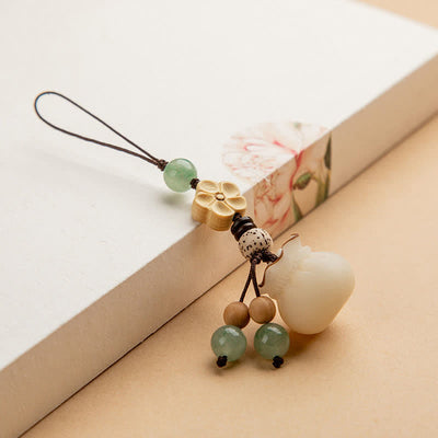 Buddha Stones Natural Bodhi Seed Money Bag Flower Blessing Prosperity Keychain Key Chain BS Thin String Money Bag