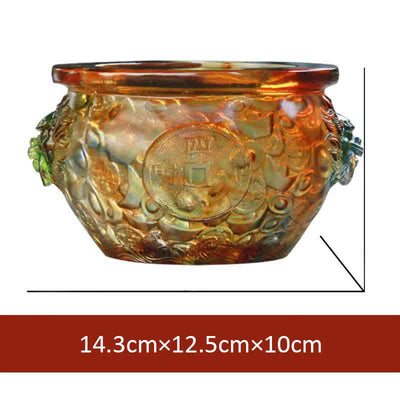 Buddha Stones Handmade Liuli Crystal Treasure Bowl Art Piece Home Decoration Decorations BS 14.3cm*12.5cm*10cm