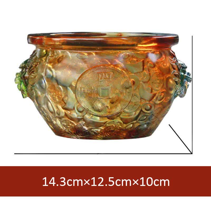 Buddha Stones Handmade Liuli Crystal Treasure Bowl Art Piece Home Decoration Decorations BS 14.3cm*12.5cm*10cm