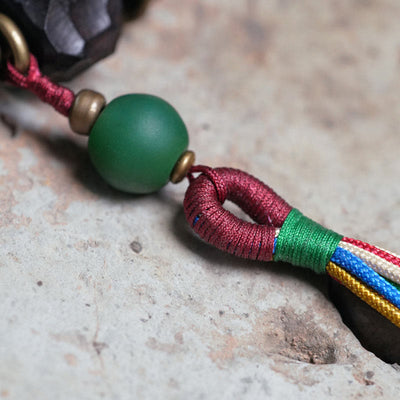 Buddha Stones Tibet Ebony Wood Copper Peace Tassel Wrist Mala Bracelet Wrist Mala BS 7