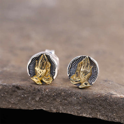 Buddha Stones 925 Sterling Silver Namaste Equality Stud Earrings Earrings BS Namaste(Bow with respect&Connection)