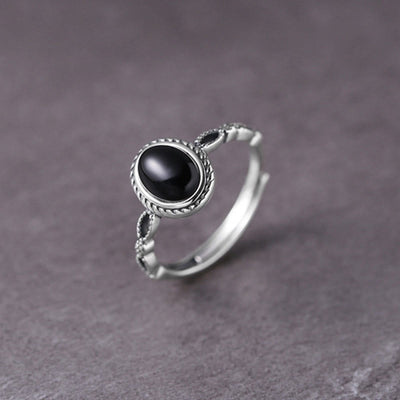 Buddha Stones 925 Sterling Silver Black Onyx Fortune Ring Ring BS 1