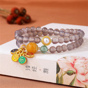 Bracelet double tour Foviel en agate grise naturelle, breloque Paix et Joie, équilibre