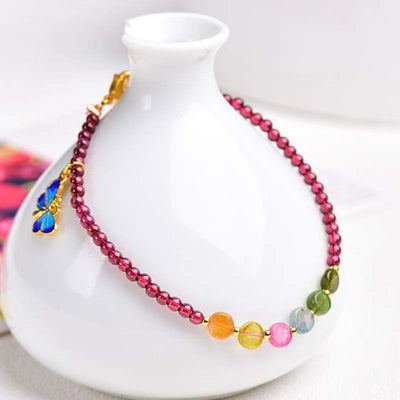 Buddha Stones Garnet Tourmaline Butterfly Protection Bracelet Anklet Bracelet Anklet BS 2