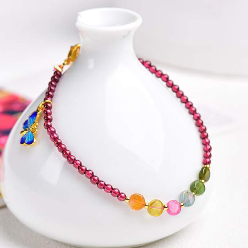Buddha Stones Garnet Tourmaline Butterfly Protection Bracelet Anklet Bracelet Anklet BS 2
