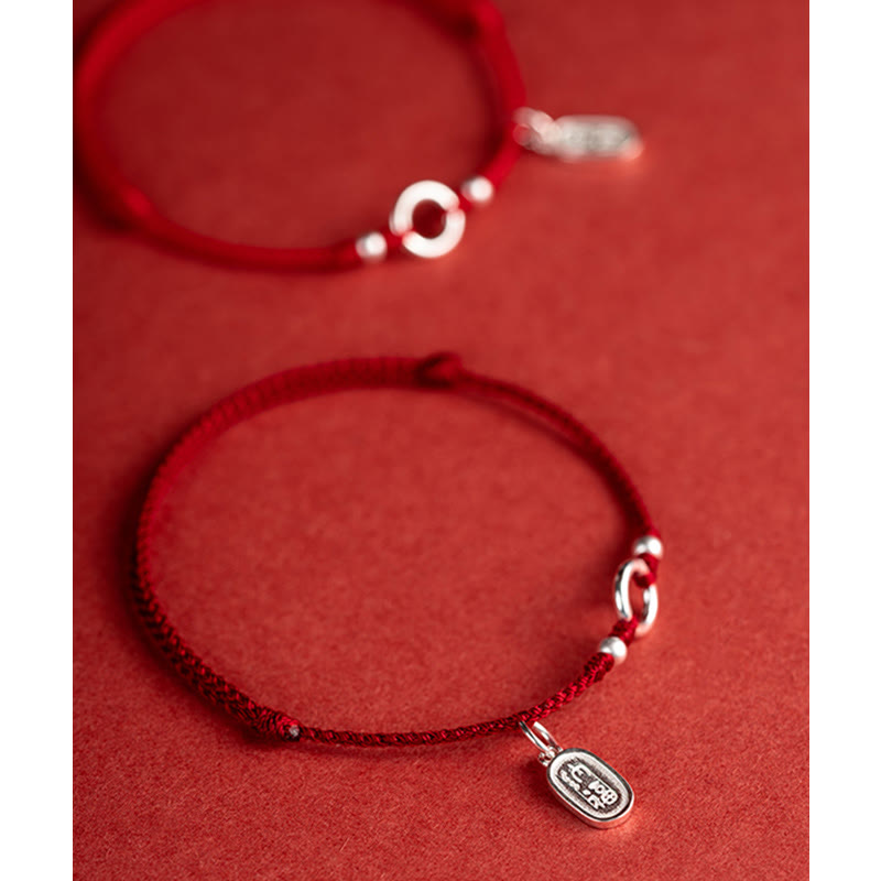 Buddha Stones 925 Sterling Silver Lucky Fortune Peace Joy Lotus Peace Buckle Red String Bracelet Bracelet BS 25