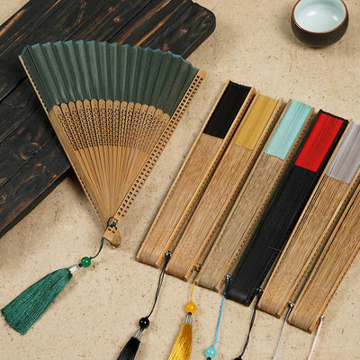 Buddha Stones Vintage Handheld Folding Fan With Bamboo Frames Folding Fan BS 4