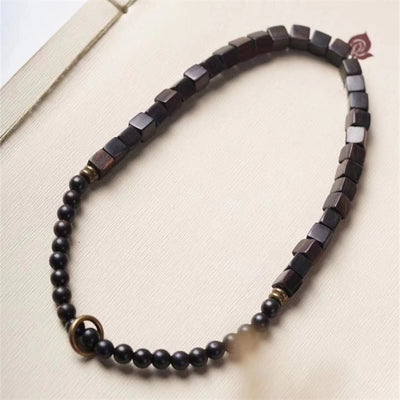 Buddha Stones Tibet Ebony Wood Square Beads Peace Double Wrap Bracelet Bracelet BS 3