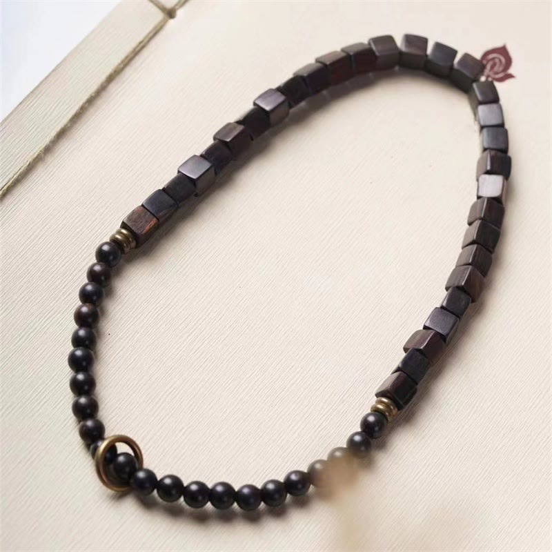 Buddha Stones Tibet Ebony Wood Square Beads Peace Double Wrap Bracelet Bracelet BS 3