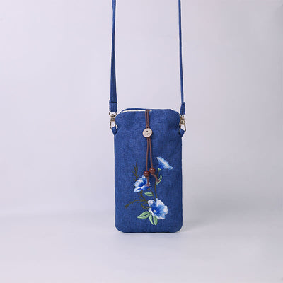 Buddha Stones Small Embroidered Flowers Crossbody Bag Shoulder Bag Cellphone Bag 11*20cm Crossbody Bag BS 7