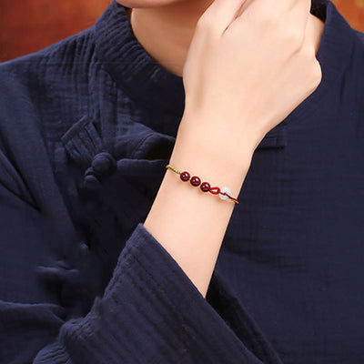 Buddha Stones Natural Cinnabar Jade Peace Buckle Blessing Bracelet Bracelet BS 25