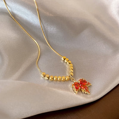 Buddha Stones Maple Leaf Zircon Luck Necklace Pendant Ring Earrings Necklaces & Pendants BS 11