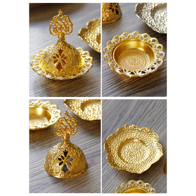 Buddha Stones Gold Leaf Coaster Spiritual Mini Alloy Metal Incense Burner Incense Burner BS 10