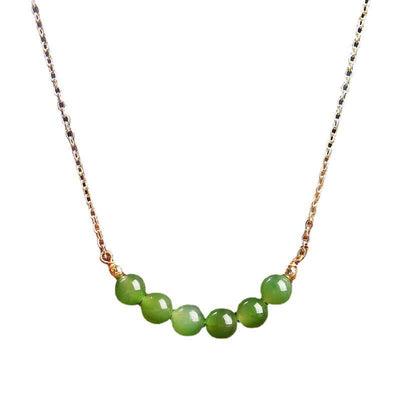 Buddha Stones 14k Gold Plated Hetian Cyan Jade Beaded Luck Necklace Pendant Necklaces & Pendants BS 7