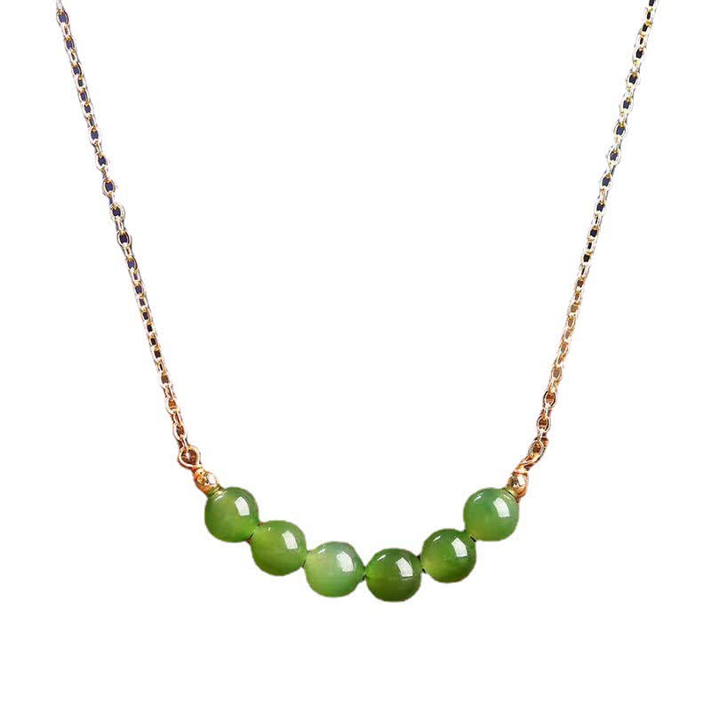 Buddha Stones 14k Gold Plated Hetian Cyan Jade Beaded Luck Necklace Pendant Necklaces & Pendants BS 7