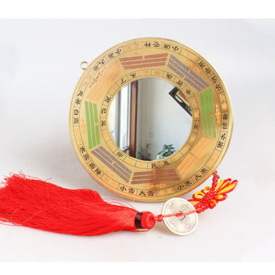 Buddha Stones Feng Shui Bagua Map Copper Coin Chinese Knotting Balance Energy Map Bagua Map BS 19cm Four Seasons Bagua Map Concave Mirror