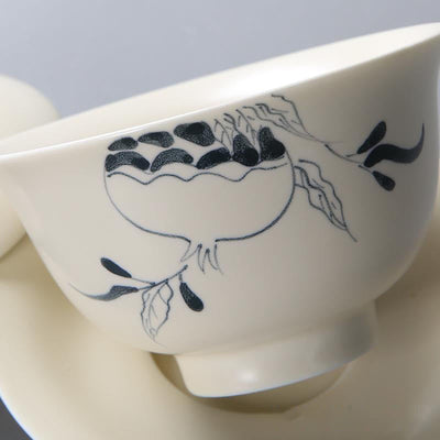 Buddha Stones Hand Painted Pomegranate Hibiscus Pine Lotus Ceramic Gaiwan Sancai Teacup Kung Fu Tea Cup And Saucer With Lid Cup BS 3