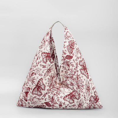 Buddha Stones Flowers Letters Butterfly Geometry Print Underarm Triangle Shoulder Bag Handbags BS White Red Butterfly Flower 58*52cm