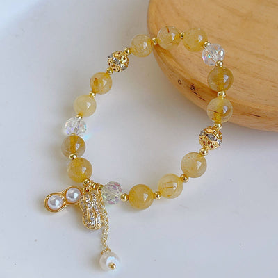 Buddha Stones Sun Stone Colorful Rutilated Quartz Wealth Peanut Charm Bracelet Bracelet BS Golden Rutilated Quartz(Wrist Circumference 14-16cm)
