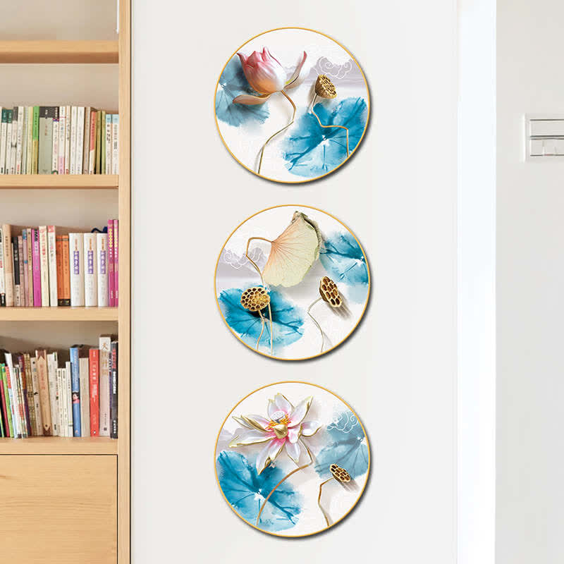 Buddha Stones 3Pcs Lotus Flower Meditation Enlightenment Wall Art Stickers Wall Art BS 3