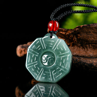 Foviel Natürliche Jade FengShui Bagua Yin Yang Wohlstand Halskette Anhänger