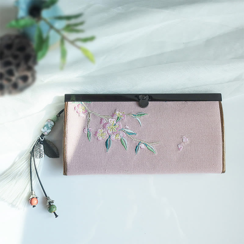Buddha Stones Flower Plum Peach Blossom Bamboo Double-sided Embroidery Large Capacity Cash Holder Wallet Shopping Purse - image 20