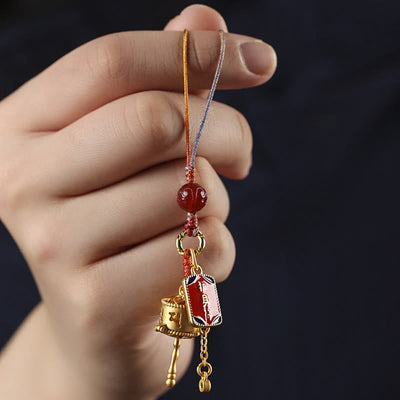 Buddha Stones Tibetan Om Mani Padme Hum Prayer Wheel Amulet Charm Protection Phone Hanging Decoration Phone Hanging Decoration BS 2