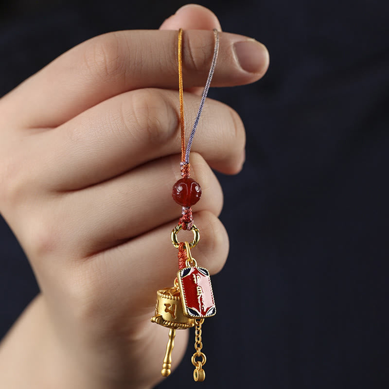 Buddha Stones Tibetan Om Mani Padme Hum Prayer Wheel Amulet Charm Protection Phone Hanging Decoration Phone Hanging Decoration BS 2
