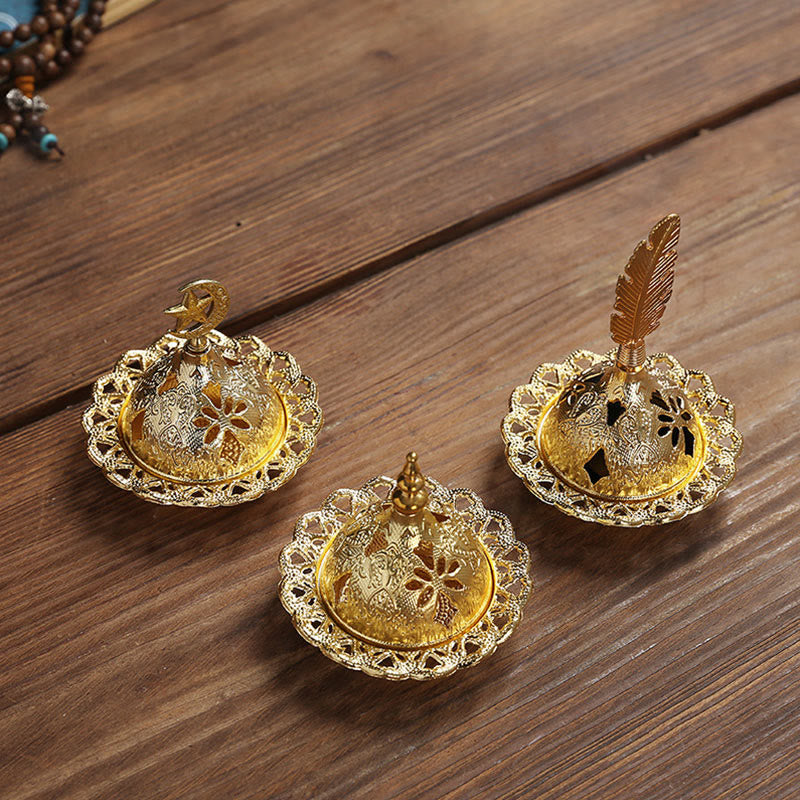 Buddha Stones Gold Gourd Star Feather Spiritual Meditation Mini Alloy Metal Incense Burner Incense Burner BS 11