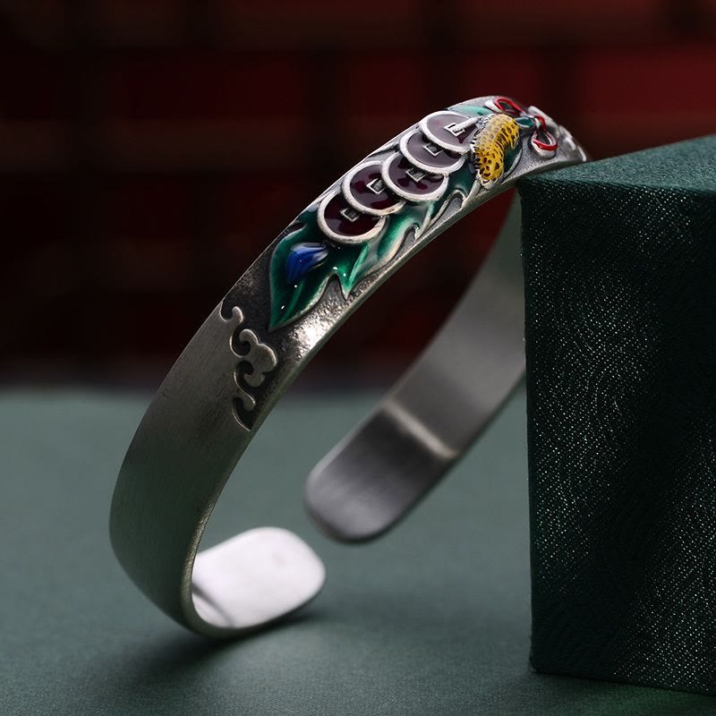 Buddha Stones Feng Shui Five Emperor Coins Peanut Wealth Bracelet Bangle Bracelet Bangle BS 2