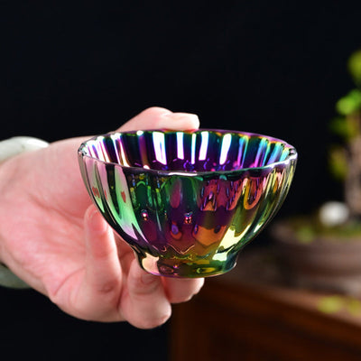 Buddha Stones Lotus Peacock Gold Inlaid Multicolored Chinese Jianzhan Ceramic Teacup Kung Fu Tea Cup Jian Zhan Tea Cup BS 11