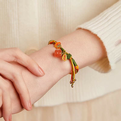 Buddha Stones Persimmon Red Agate Strength Reincarnation Knot Braid String Bracelet Bracelet BS 6