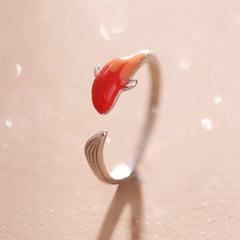 Buddha Stones Koi Fish Copper Balance Luck Adjustable Ring Rings BS Copper