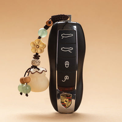 Buddha Stones Natural Bodhi Seed Money Bag Flower Blessing Prosperity Keychain Key Chain BS 3