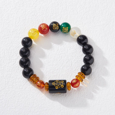 Buddha Stones Five Elements Black Onyx Red Agate Wisdom Wealth Bracelet Bracelet BS 10mm Black Onyx(Wrist Circumference: 14-16cm)