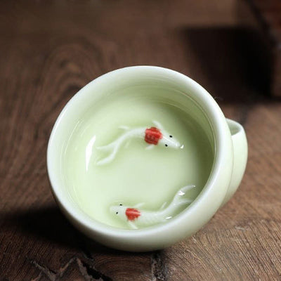 Buddha Stones Colorful Koi Fish Ceramic Teacup Kung Fu Tea Cup Bowl Cup BS 40