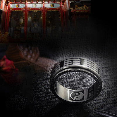 Buddha Stones Bagua Yin Yang Titanium Steel Balance Rotatable Ring Ring BS 5