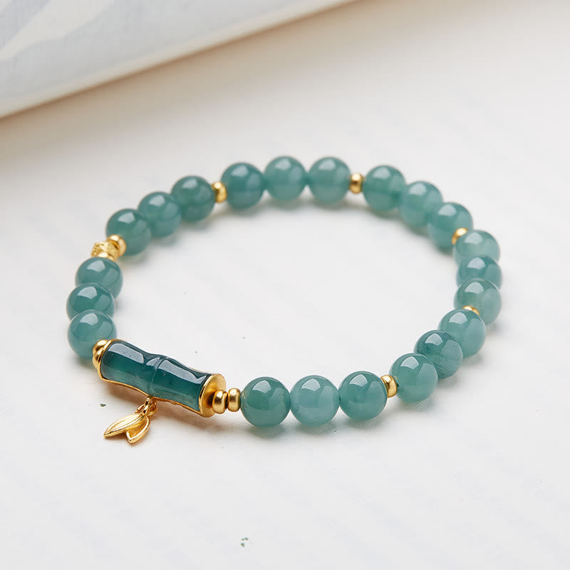 Buddha Stones 925 Sterling Silver Plated Gold Natural Green Jade Bamboo Charm Luck Bracelet Bracelet BS 1