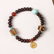 Foviel Natural Tibet Purple Bodhi Seed Dzi Bead God of Wealth Wisdom Bracelet
