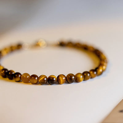 Foviel 14K Gold Plated Natural Tiger Eye Stone Courage Protection Bracelet