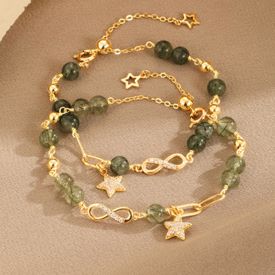 Buddha Stones 14K Gold Green Rutilated Quartz Möbius Loop Eternal Love Star Protection Bracelet Bracelet BS 8